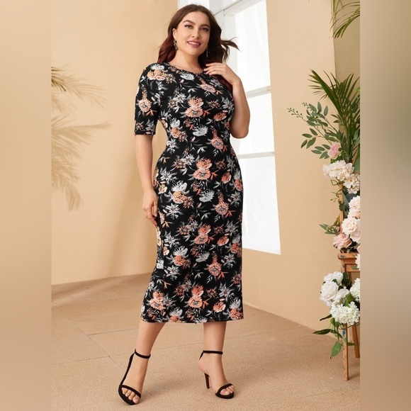SHEIN Plus Slit Back Allover Floral Dress Size 1x - Picture 1 of 11